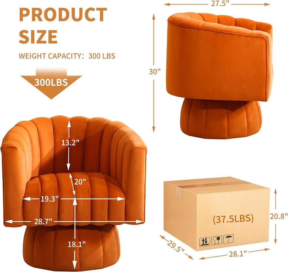 Swivel Accent Barrel Chair, Cute Comfy Small Round 360° Arm Chair, Velvet Sof...