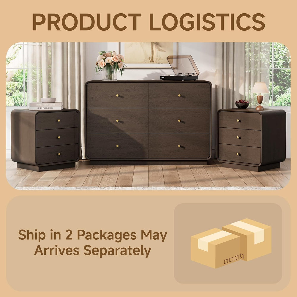 3 Pieces Bedroom Set, 47.2” Wide 6-Drawer Dresser & 3-Drawer Nightstands ...