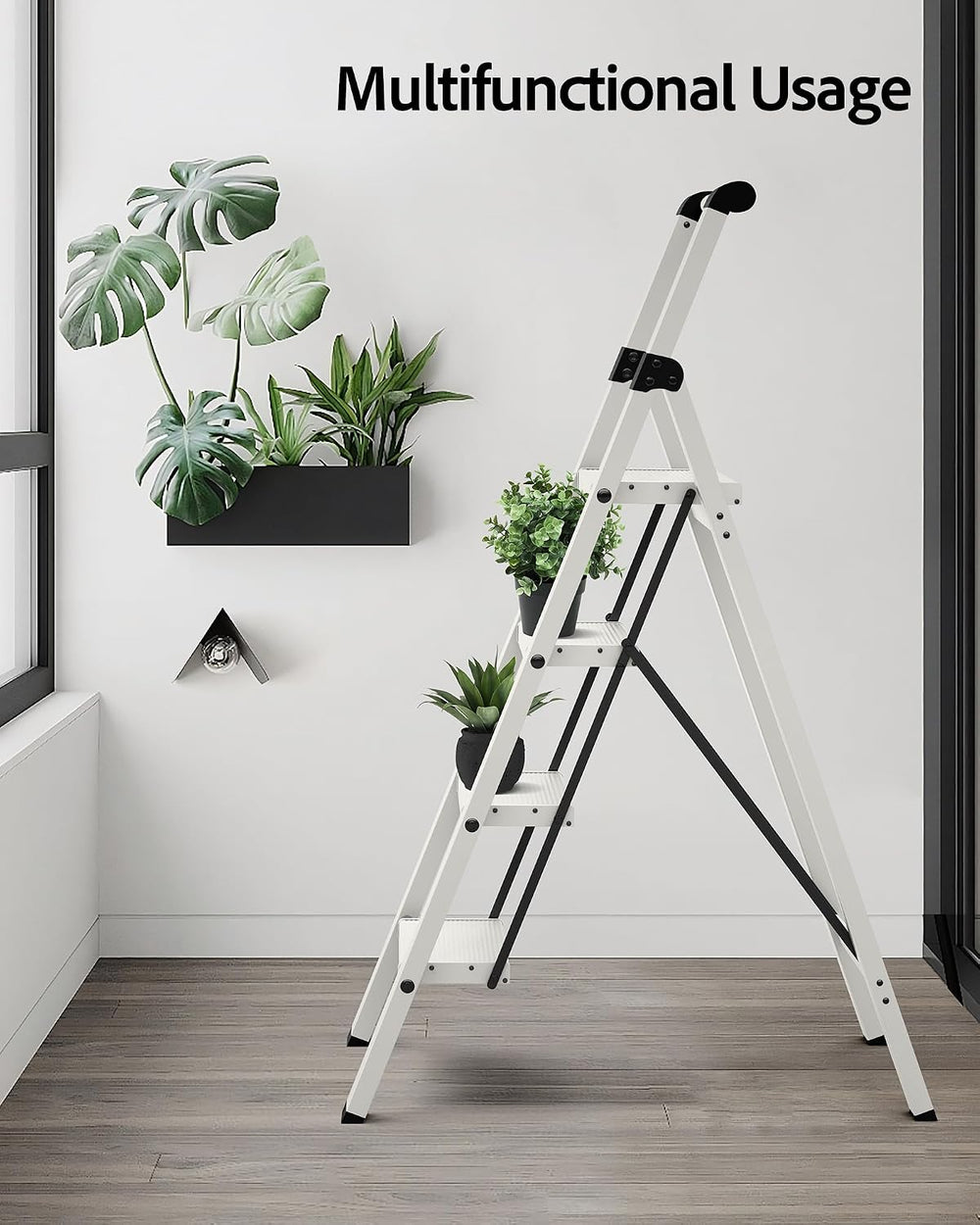 Taranta 4 Step Ladder,Lightweight Aluminum Step Stool Foldable -White