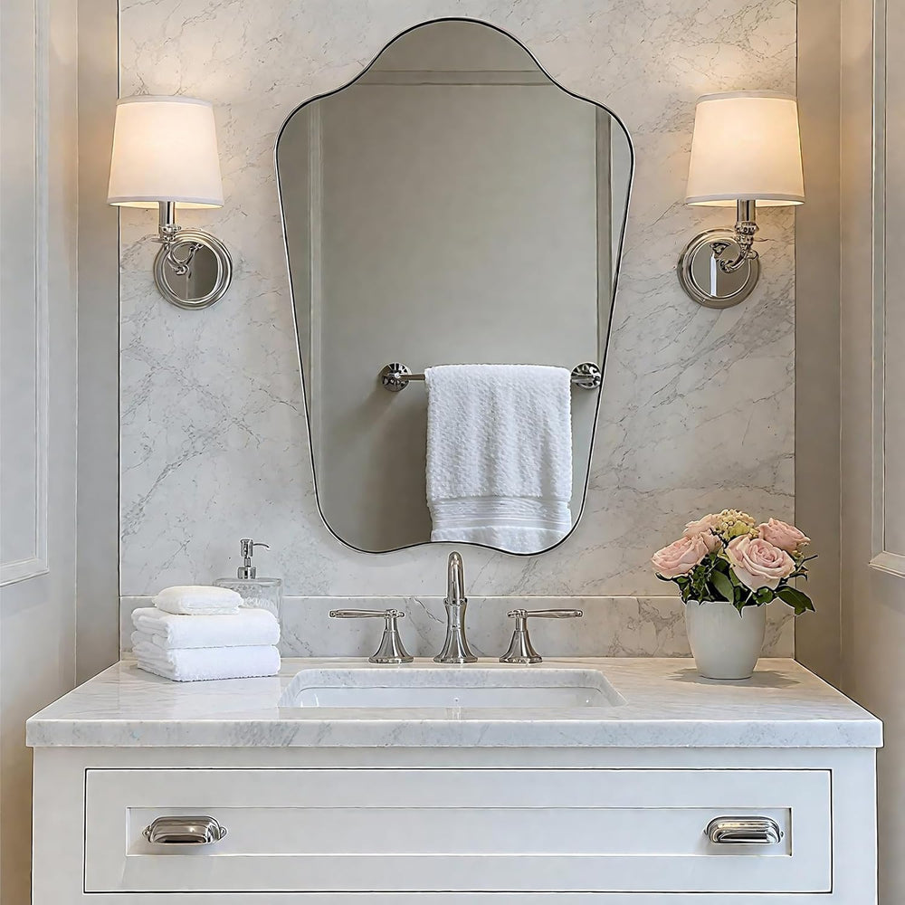 ANDY STAR 24"x36" Brushed Nickel Scalloped Mirror with Irregular Shape