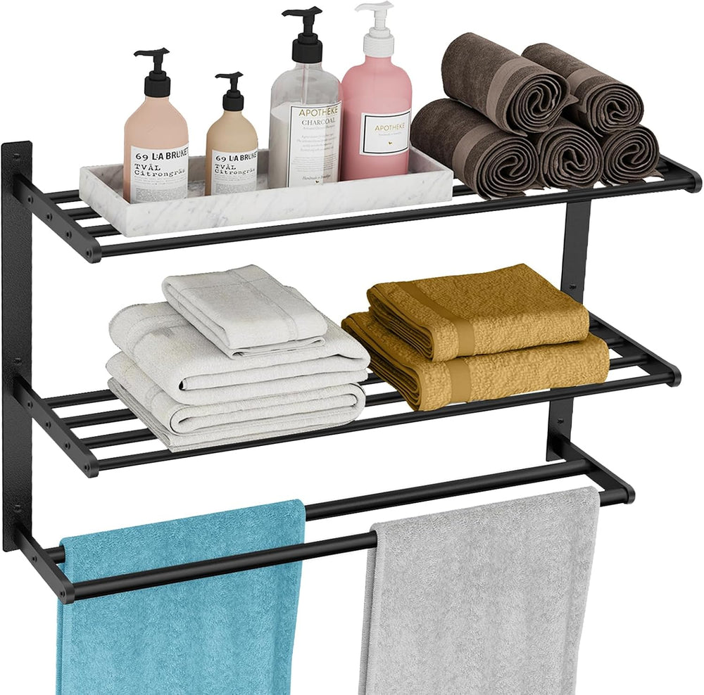 KLJKPA 24 Inch Towel Racks for Bathroom Wall-Mount, 3-Tier, Black