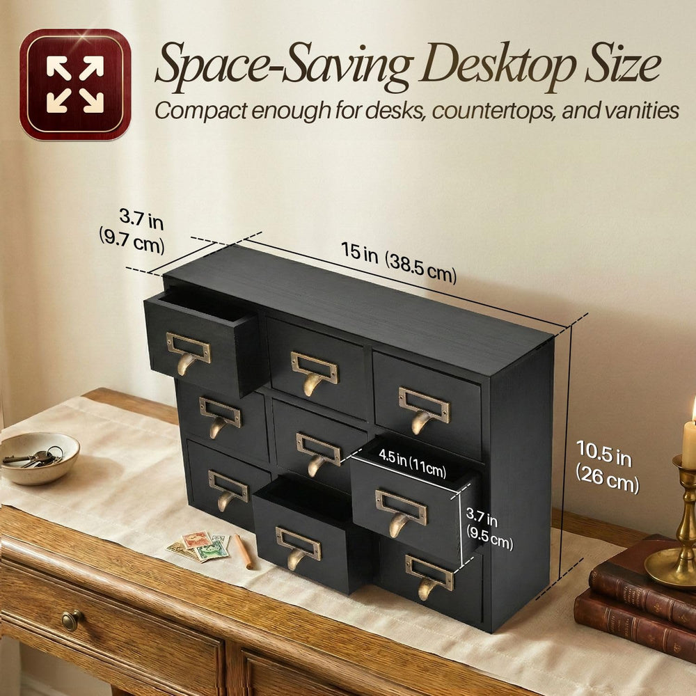 Flexzion Apothecary Cabinet with 9 Drawers, Black Card Catalog Cabinet