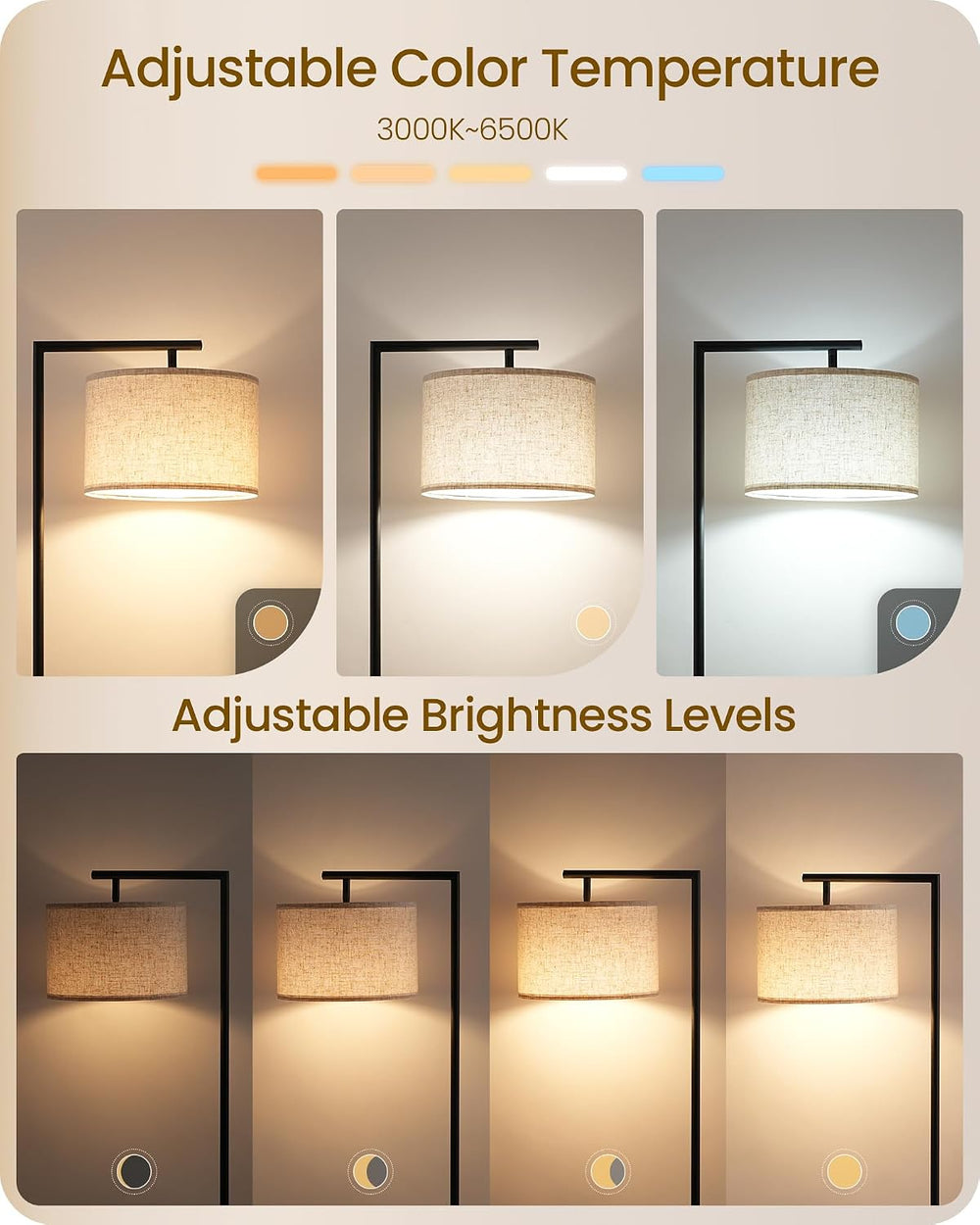 Modern Dimmable Floor Lamp for Living Room with Adjustable Color Temperature ...
