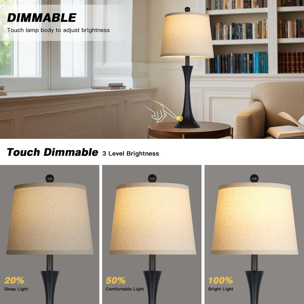 Rinweey 27.5" Table Lamps Set of 2, Touch Bedside Lamps with USB C+A Por...