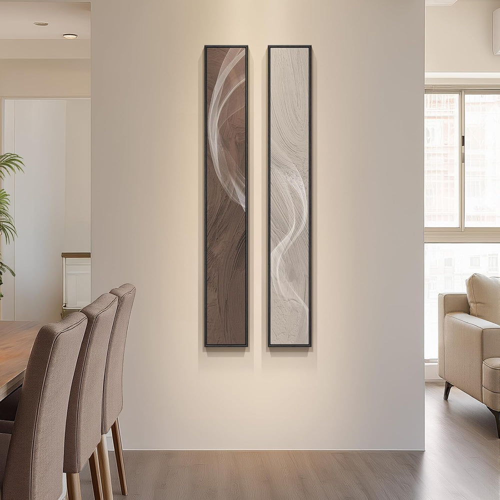 Large Framed Neutral Abstract Vertical Wall Art Decor for Hallway, 2 Piece