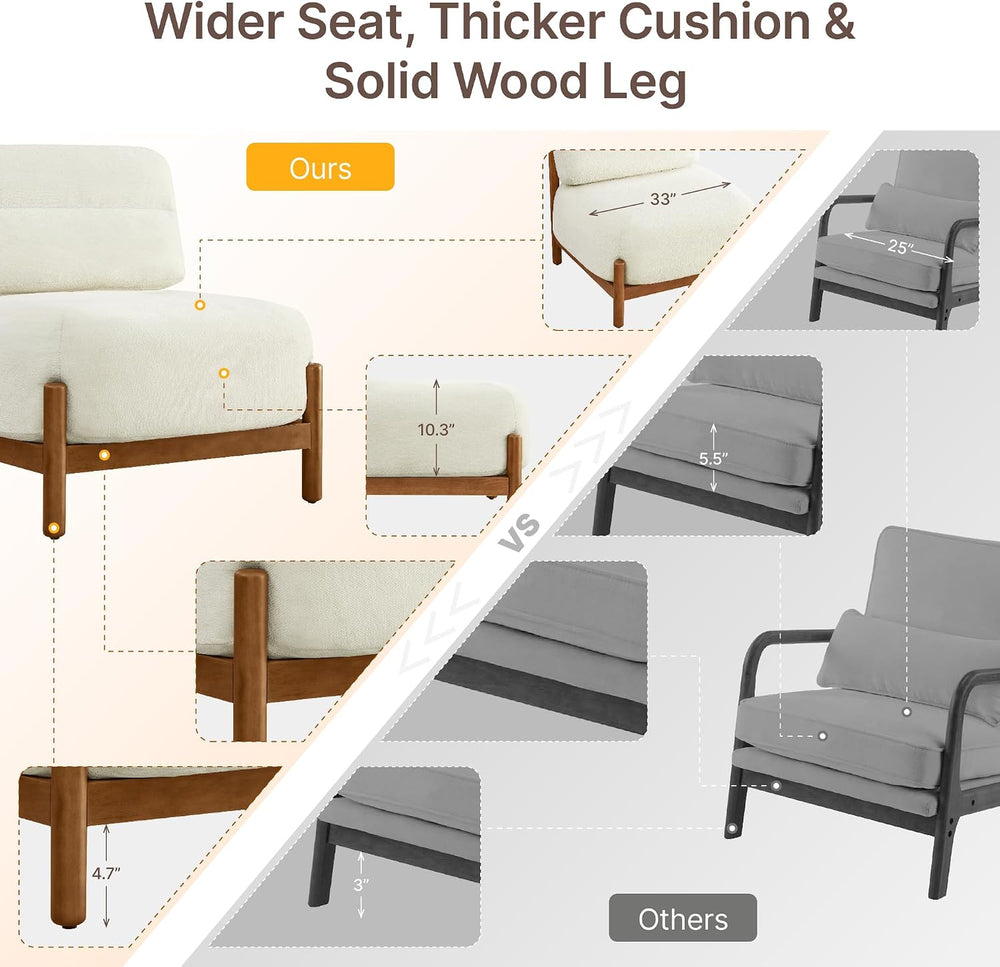 KISLOT, Mid Century Modern Accent Chair, Armless Lounge Chair, Linen