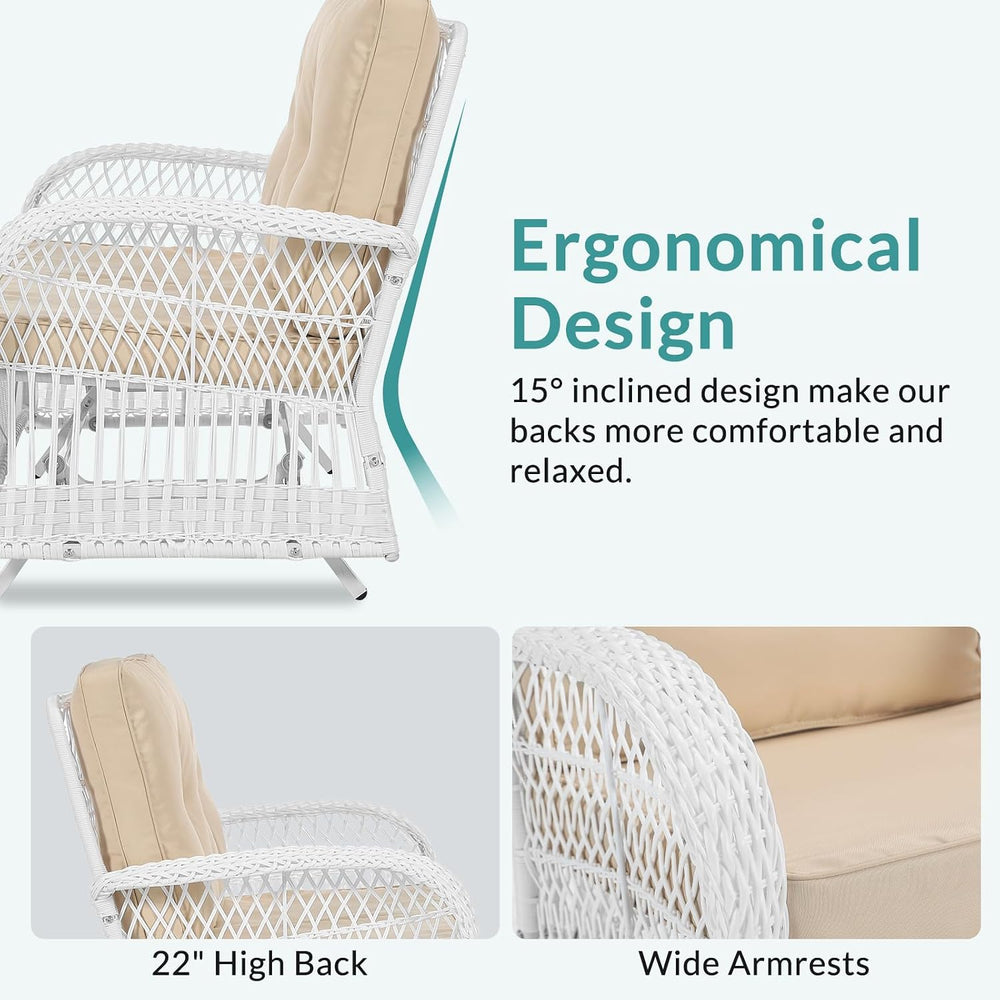 MEETWARM Outdoor Wicker Patio Glider Set, Loveseat for 2 Person Porch Furnitu...