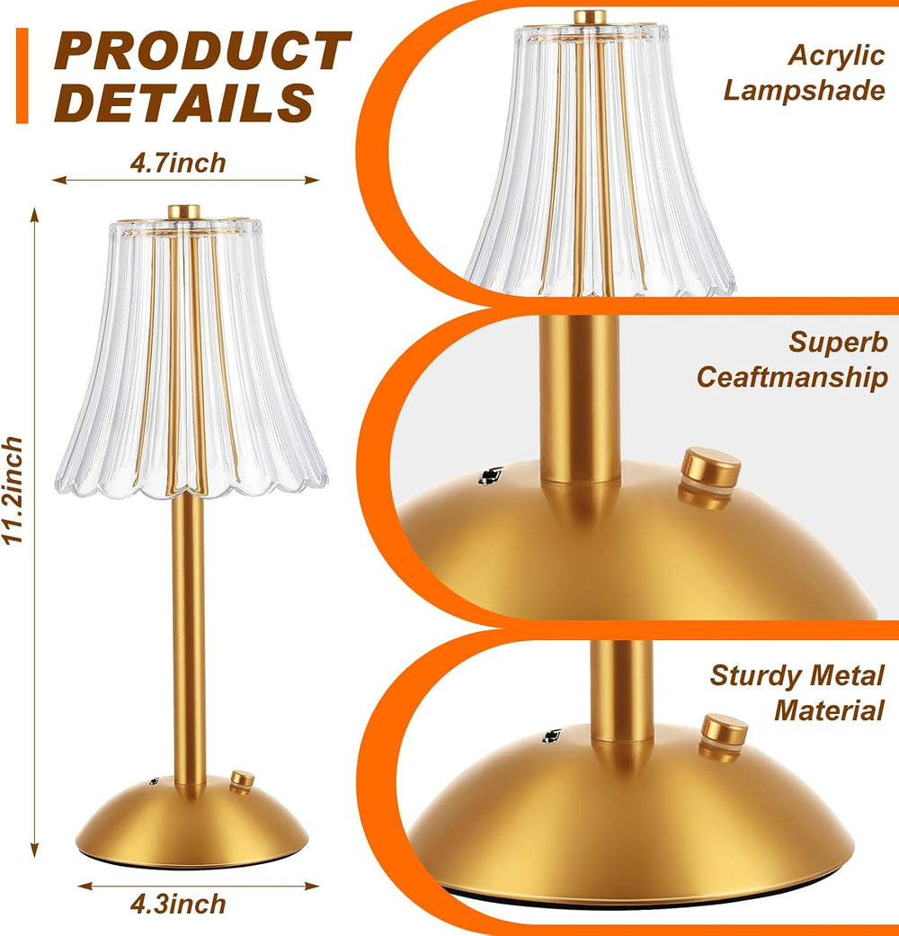 Liliful 8 Pcs Cordless Table Lamp LED Touch, Gold, Rose Style
