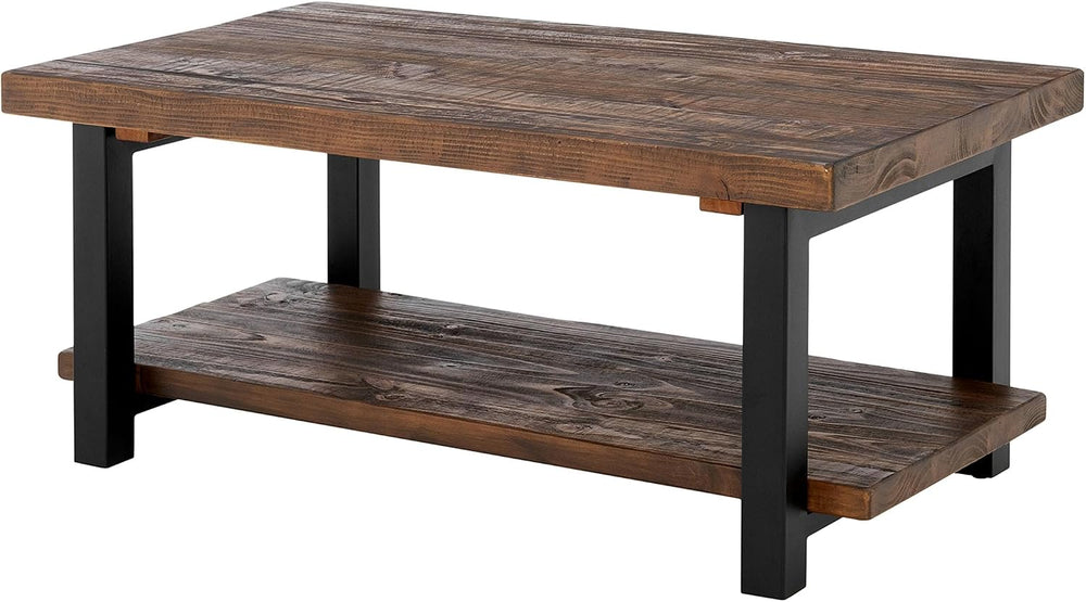Alaterre Pomona 42 Inch Coffee Table with Storage Shelf, Rustic Natural