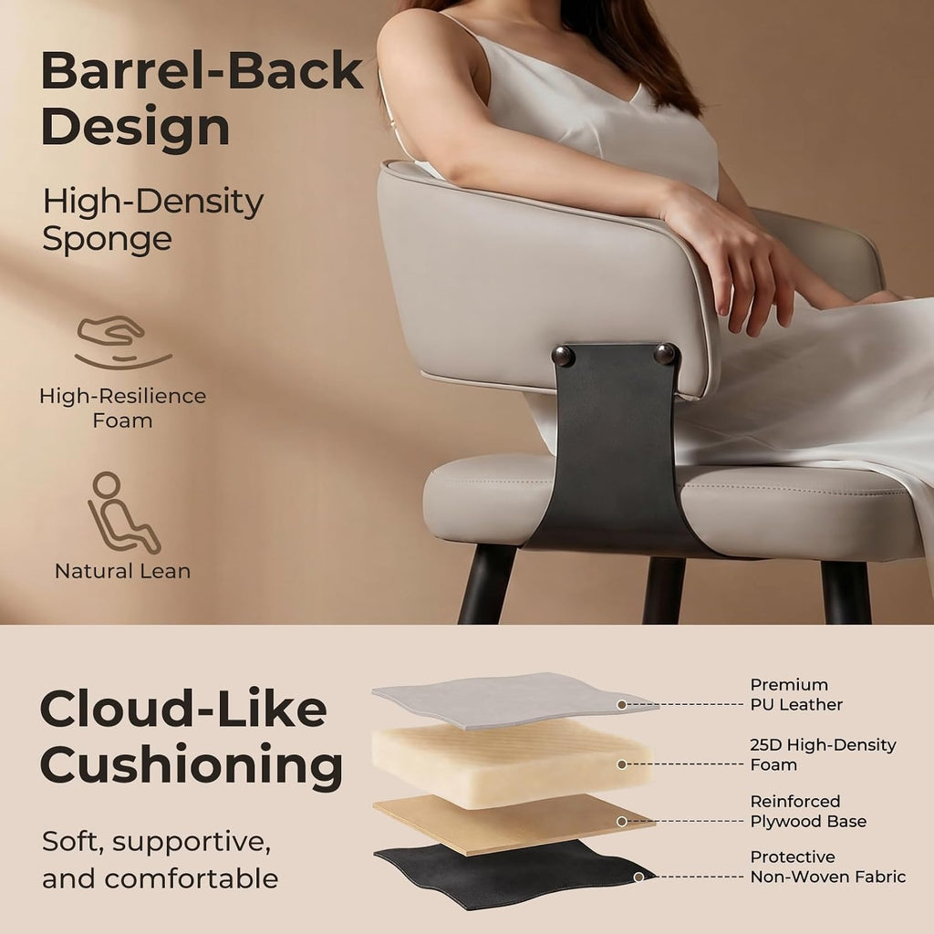 dining chairs set of 4, modern faux leather, close-up detail