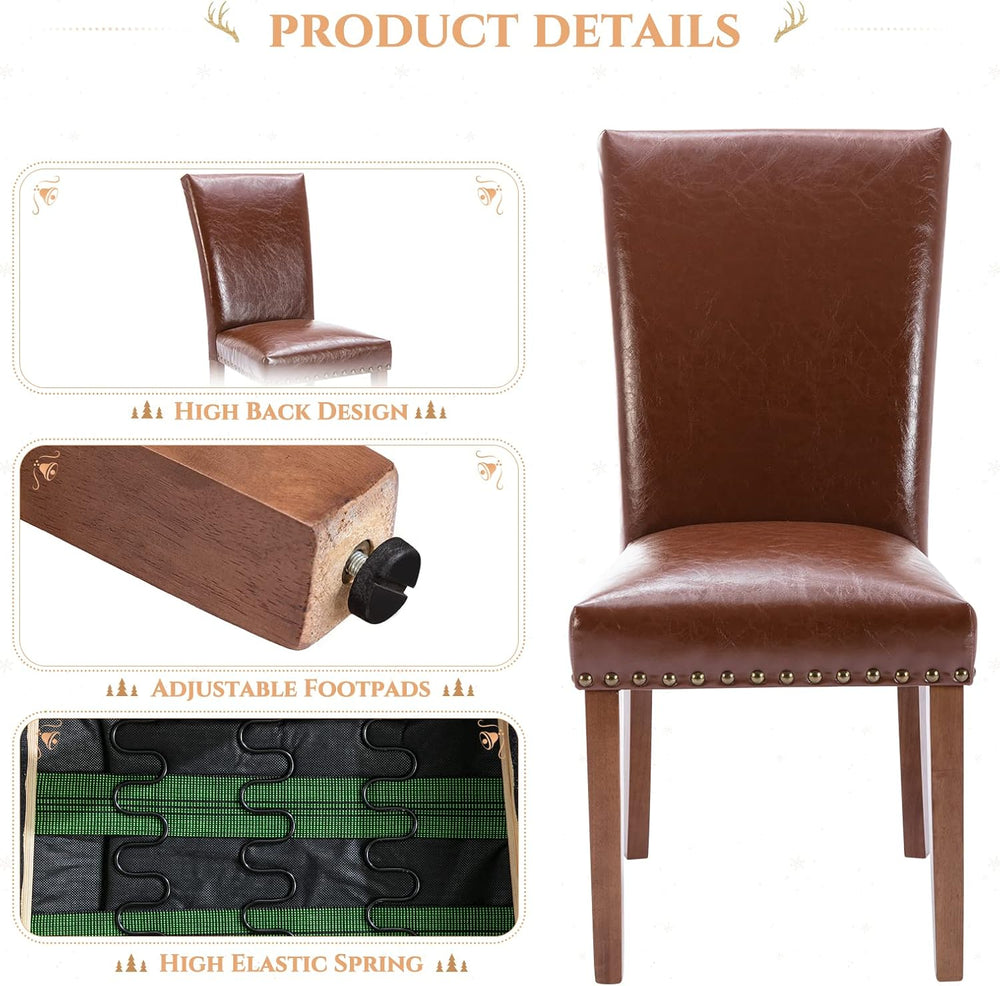 Parsons Dining Chairs Set of 6, Upholstered Nailhead PU Leather Dining Room K...