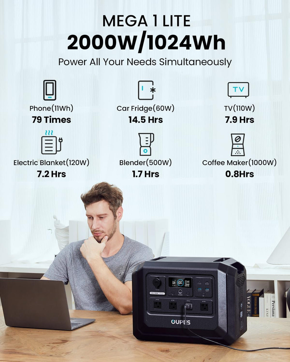 OUPES Mega 1 Lite Portable Power Station 1024Wh 2000W (4500W Surge)