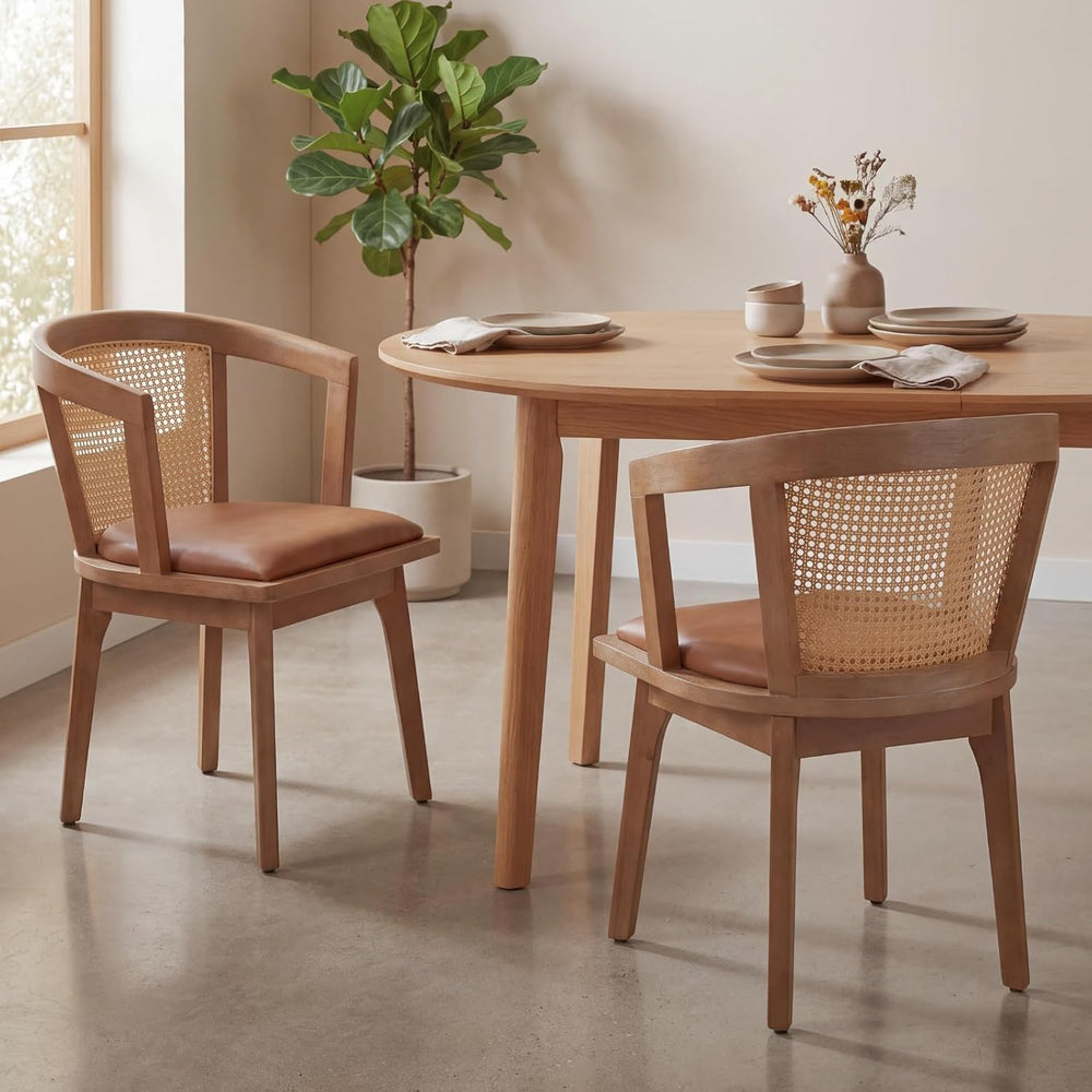EALSON Rattan Mid Century Dining Chairs Set of 2 Modern Farmhouse Wooden Dini...