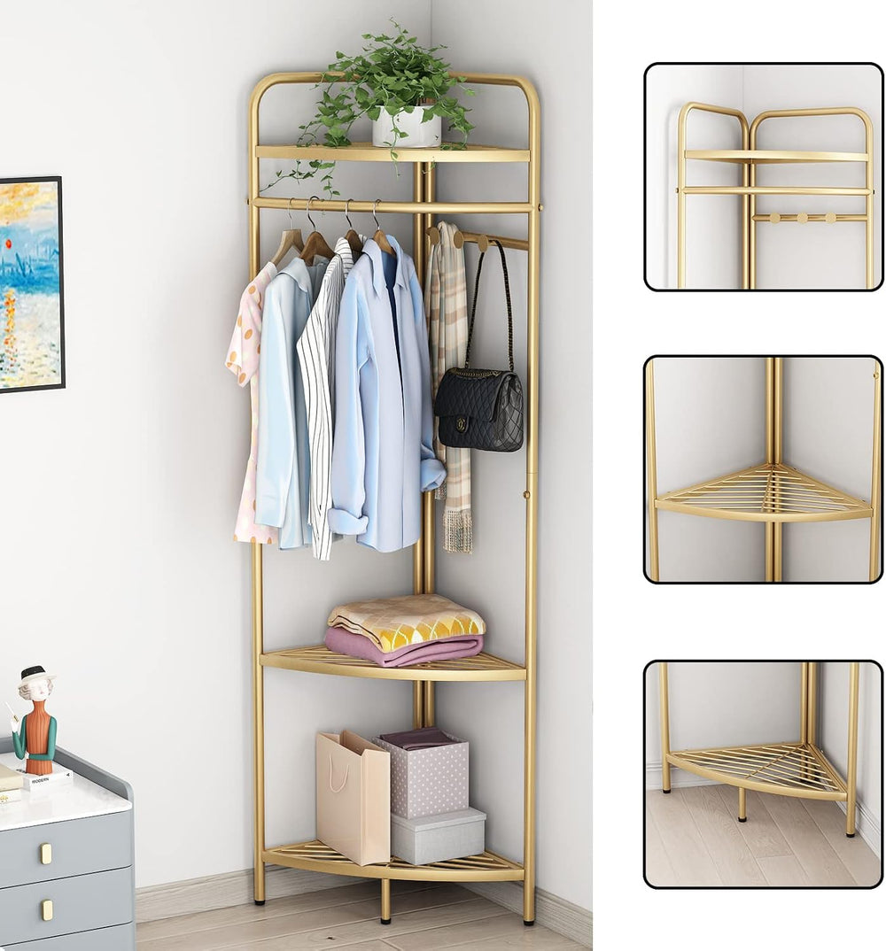 DOORXIFO Corner Gold Clothing Racks Freestanding, Gold Metal Coat Racks with ...
