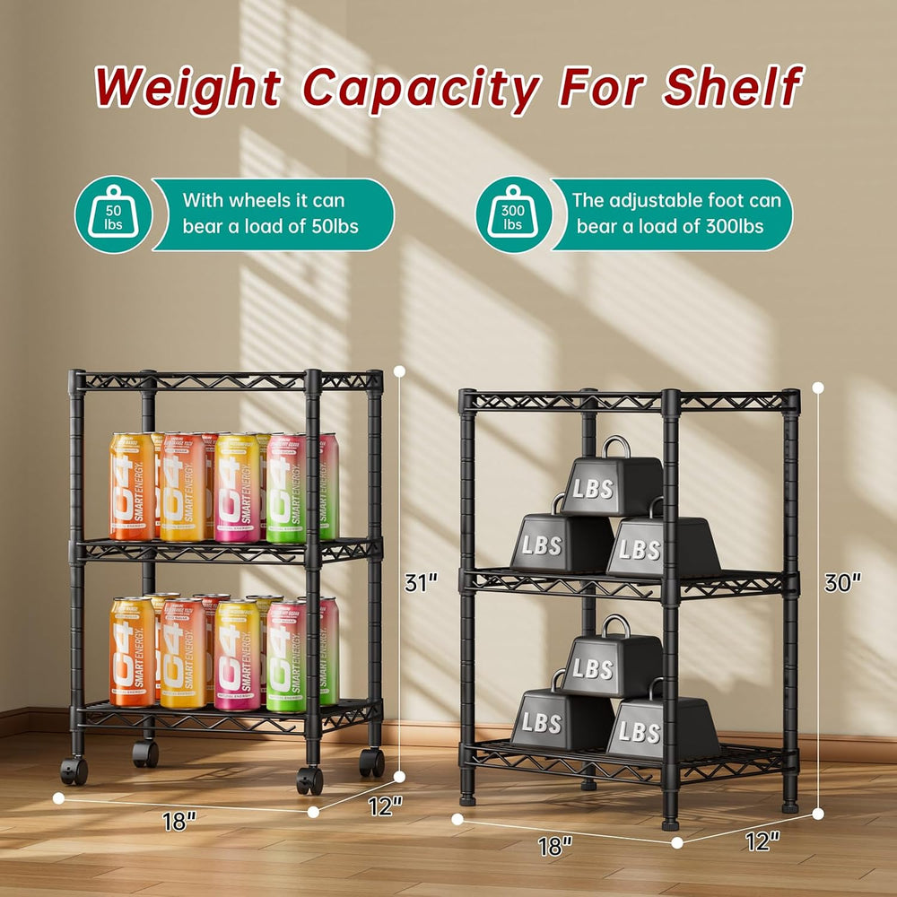 Golpart 3Tier Adjustable Storage Shelves Metal Wire Shelving Standing Shelf
