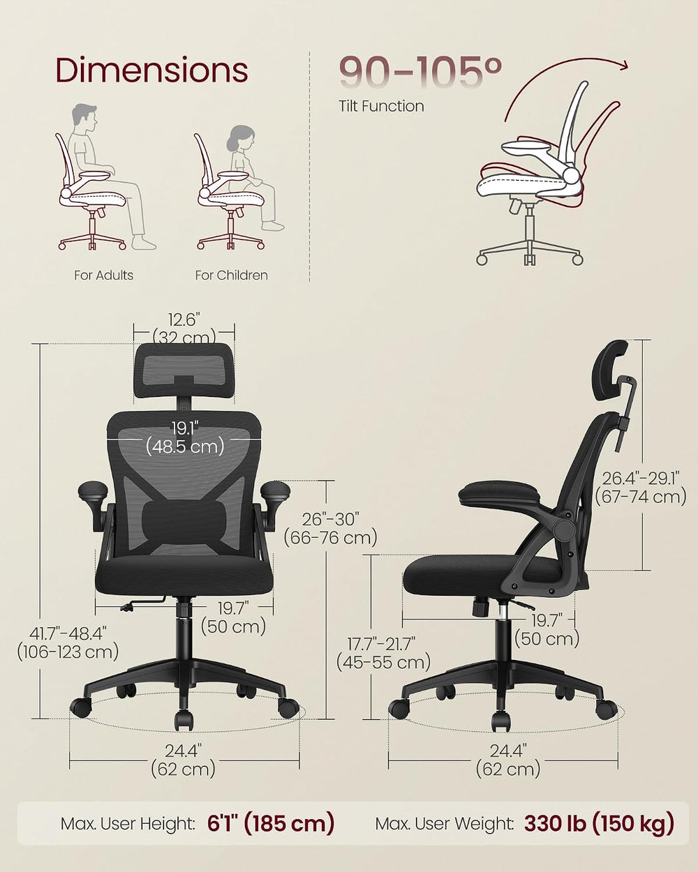 SONGMICS Ergonomic Mesh Office Chair with Adjustable Lumbar Support