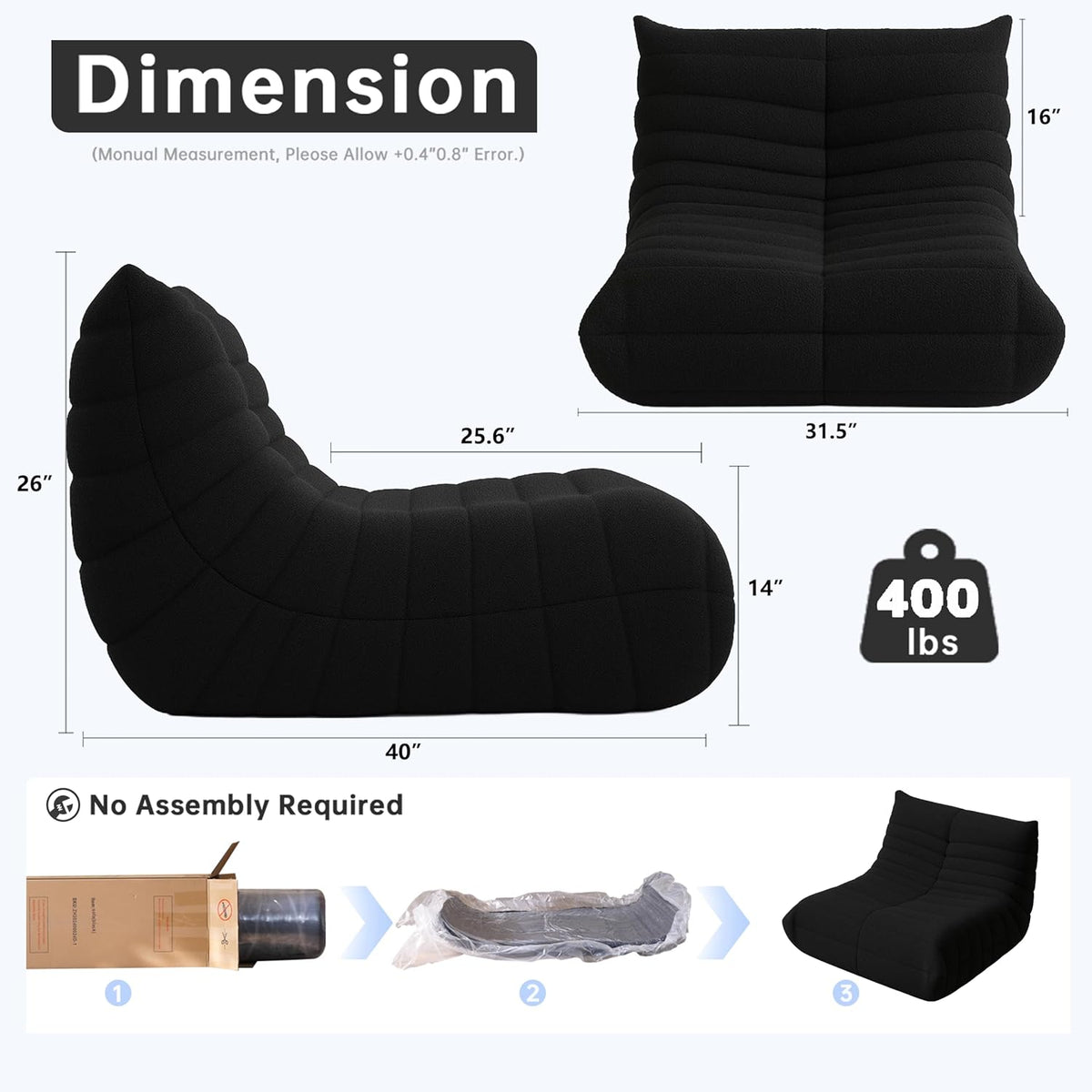 WHGBJA Bean Bag Chair for Adults, Lazy Bean Bag Sofa for Bedroom, Living Room, Reading, Gaming Floor Sofa Chair, Comfy