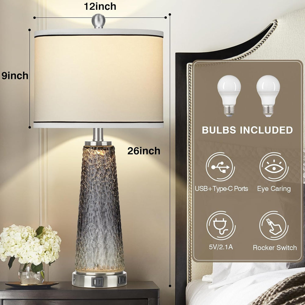 26" Coastal Table Lamps for Living Room, Modern Bedside Lamps for Bedroom