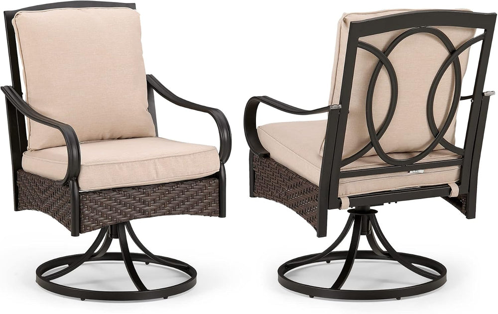 PHI VILLA Swivel Patio Dining Chairs Wicker Chairs Set of 2 with Cushions