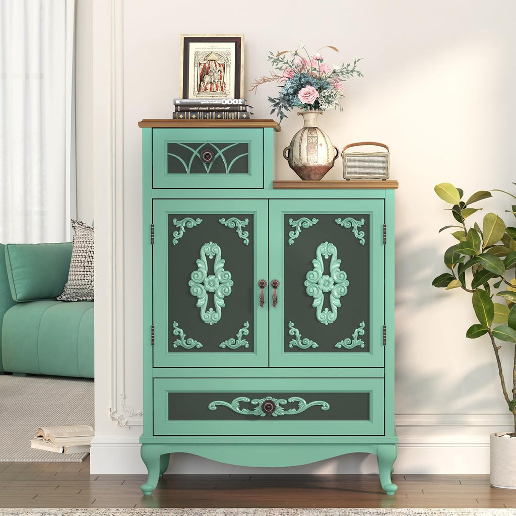JOINICE Vintage Accent Cabinet with Doors,Entryway,Hallway,Sage Green