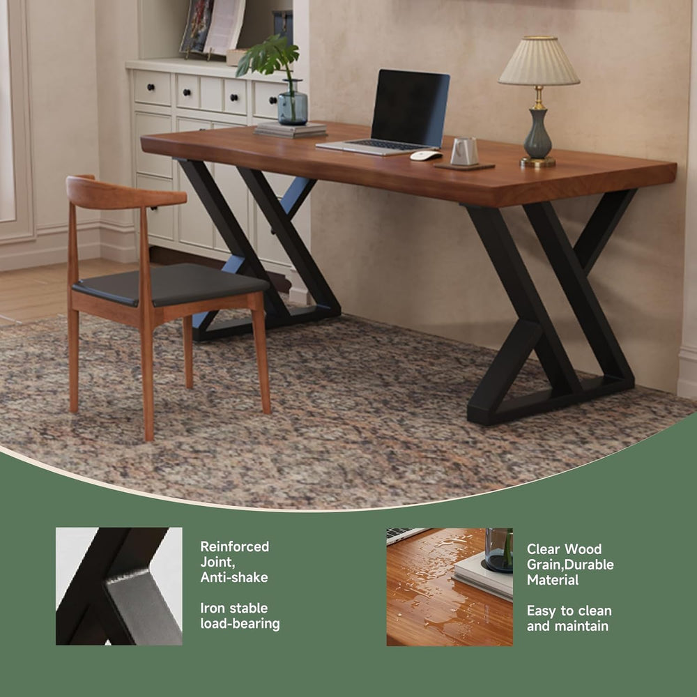 63inch Solid Wood Desk with Metal Legs, Rustic Brown, Industrial Style Writin...