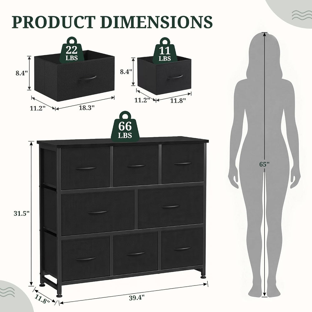 8 Drawer Dresser for Bedroom, Wide Fabric Chest of Drawers, Wood Top
