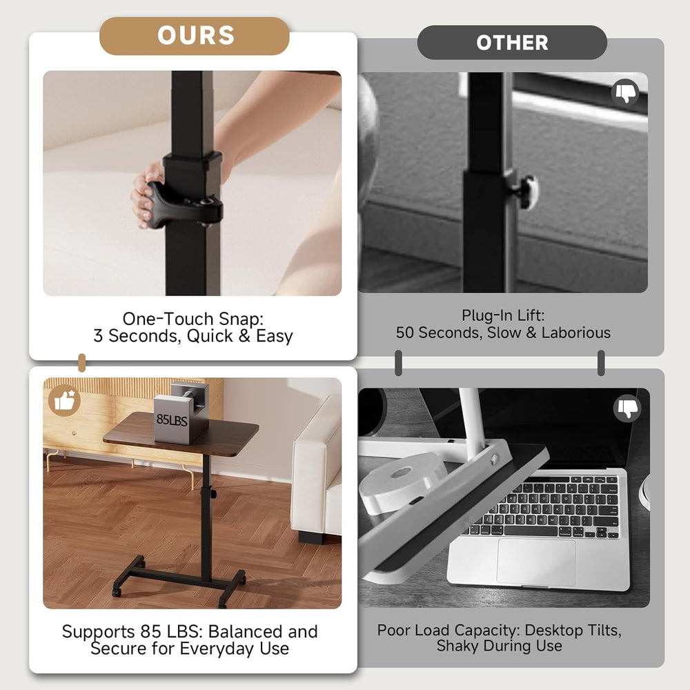 GTPLAYER Small Standing Desk, 24 Inches Foldable Mobile Rolling Laptop PC Tab...