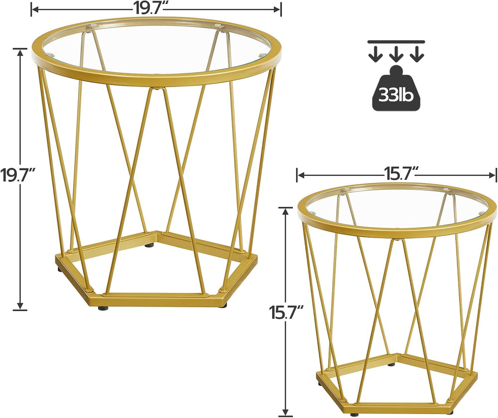 HOOBRO Small Round Coffee Table Set of 2, Modern Gold Side Tables