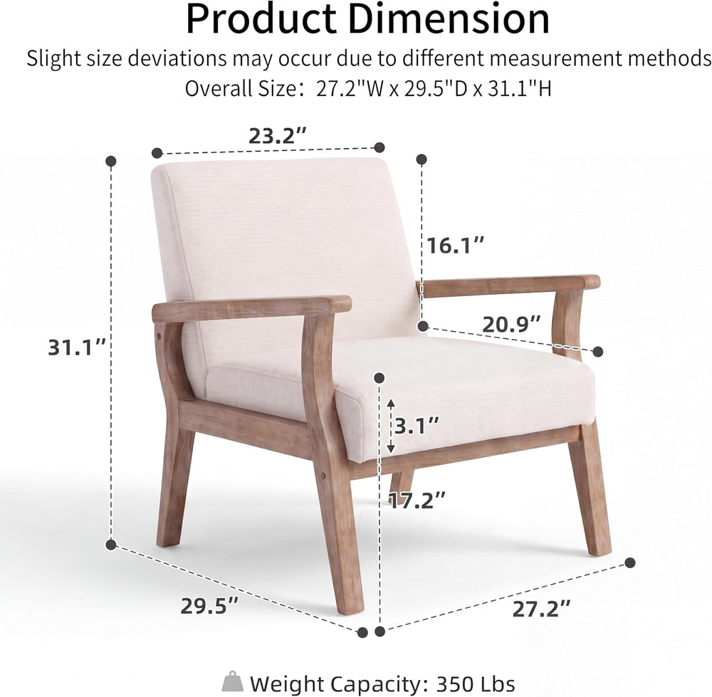 HNY Mid Century Modern Chairs - Linen Accent Chairs with Solid Wood Frame - A...