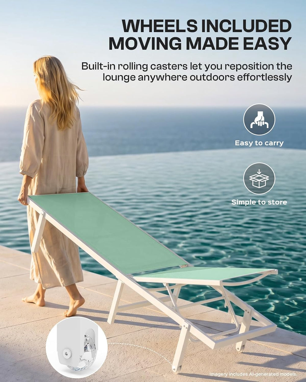 Pool Lounge Chairs Set of 2, Aluminum Outdoor Lounge Chair with Wheels and 5-...