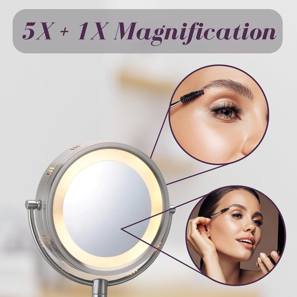 JERDON Lighted Wall-Mount Makeup Mirror - 5X Magnification - Nickel - HL65N