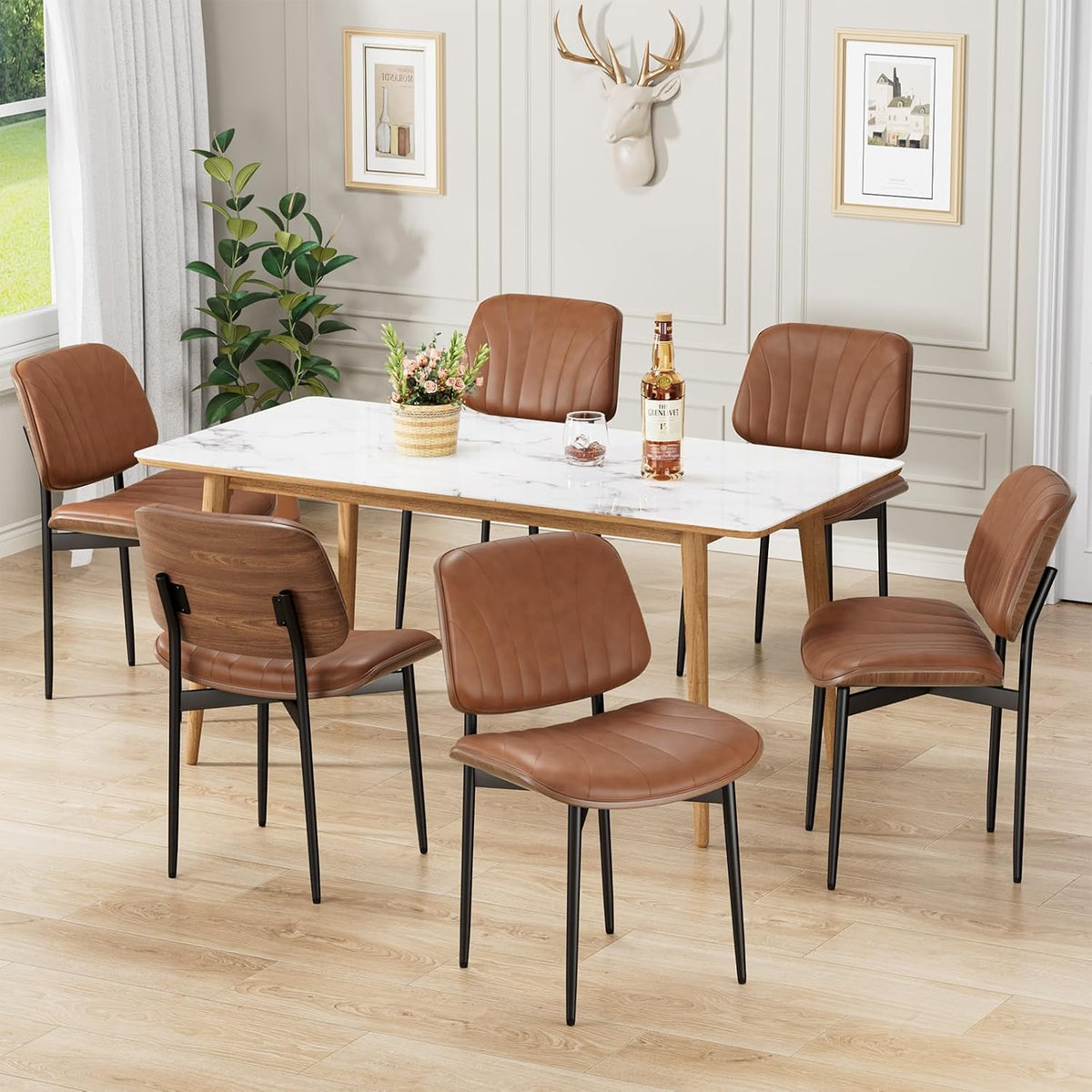 REONEY Dining Chairs Set of 2, Mid-Century Modern Kitchen Chairs, Camel