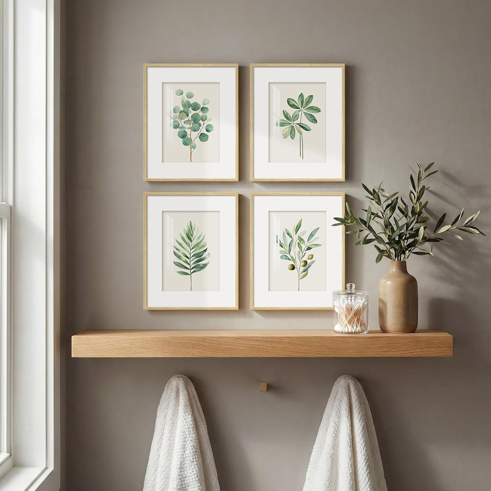 Framed Minimalist Sage Green Botanical Kitchen Wall art, 4 Piece 8x10 In