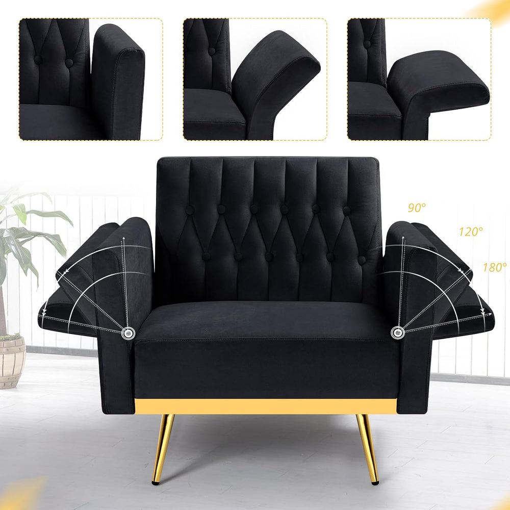 3 Pieces Velvet Sofa Set w/Adjustable Armrest &Backrest,Black