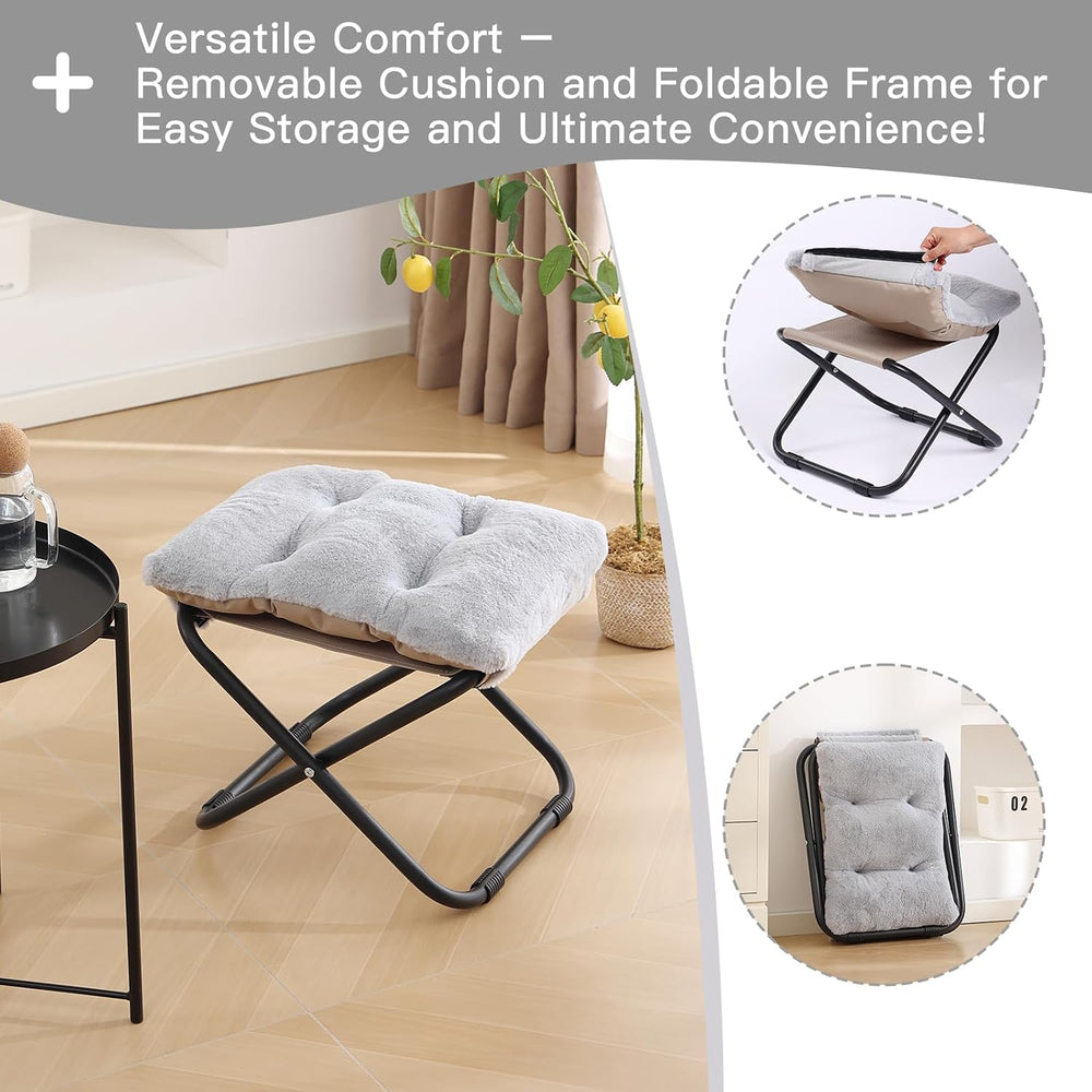 LITA Folding Ottoman, Upholstered Folding Foot Rest Stool for Living Room