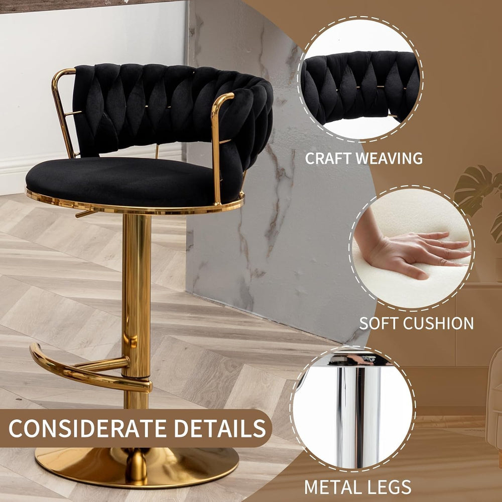 Gold Bar Stools Set of 3, Counter Stools for Kitchen Island (Black)