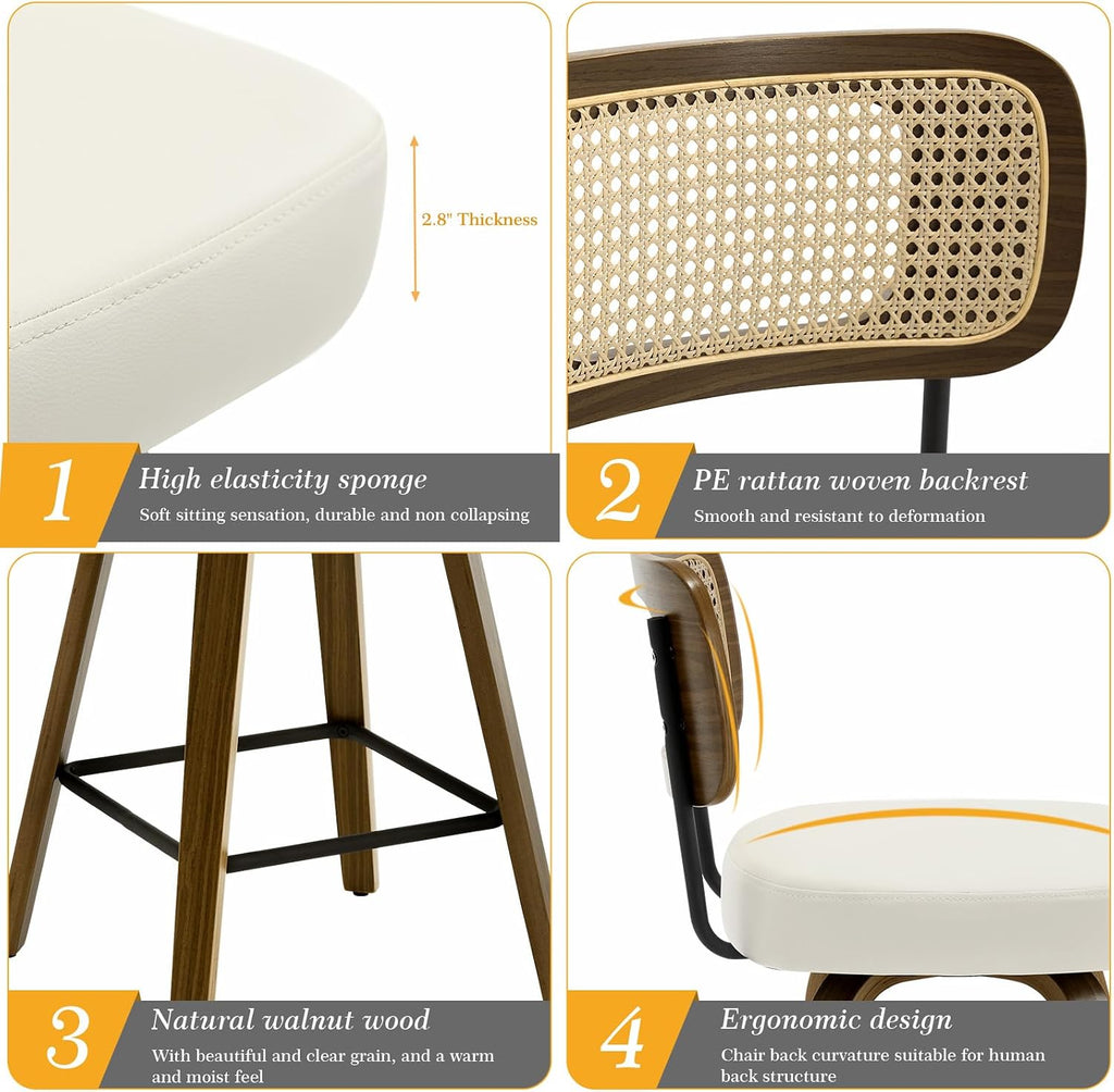 Bekrvio 26" Swivel Counter Height Bar Stools Set of 3, Cream White