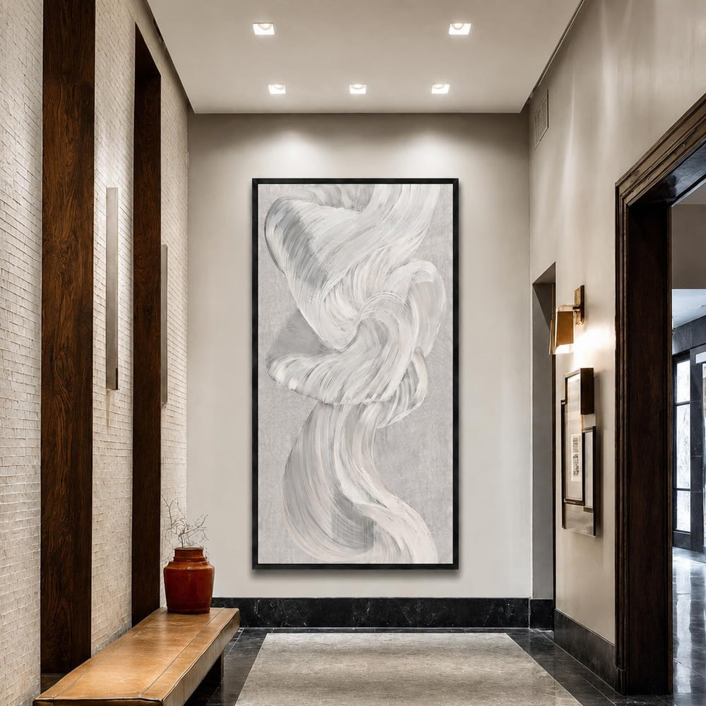 Large Framed Abstract Wall Art 24x48 Inch Grey Textured Canvas Wall Decor