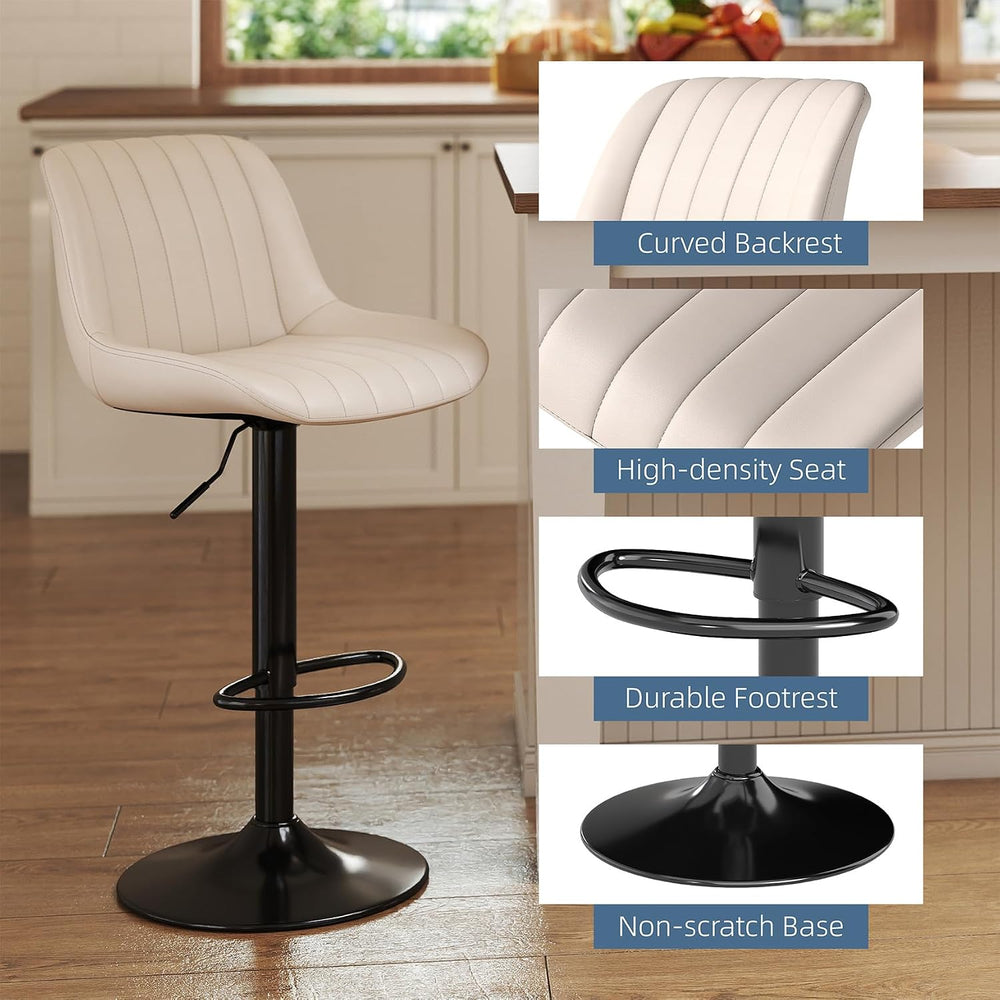 Youhauchair Adjustable Faux Leather Bar Stools Set of 2, Beige