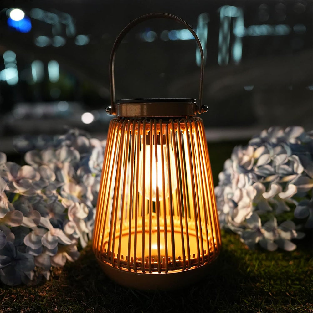 Solar Lanterns Outdoor Waterproof with Metal Base 2 Pack, Rattan Lanterns