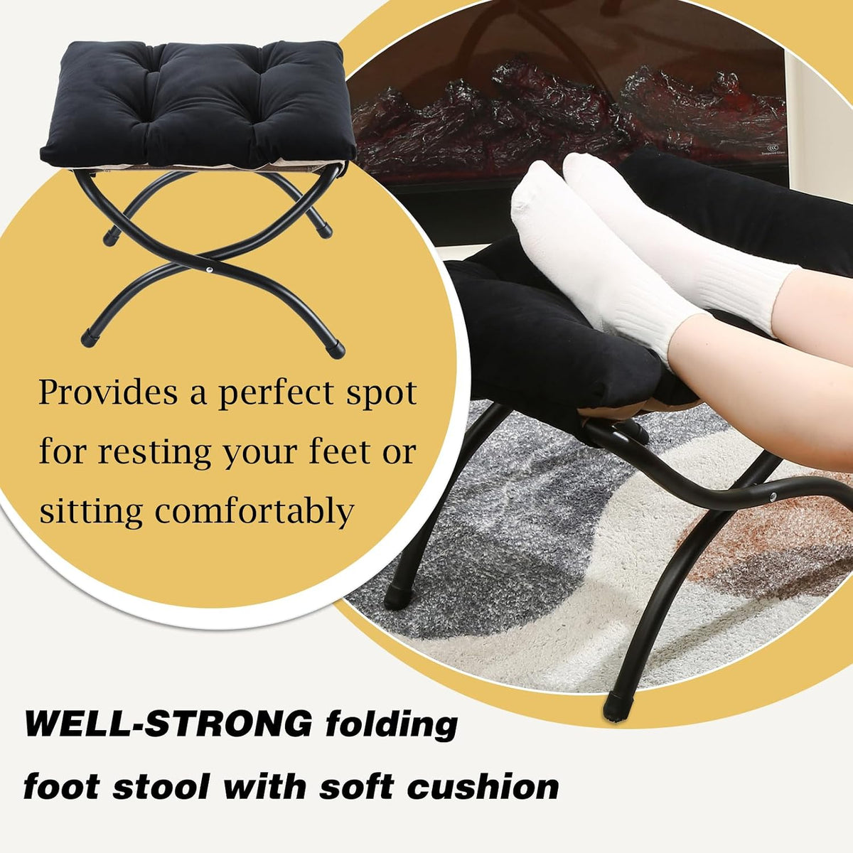 15" upholstered folding foot rest stool with foldable, package contents