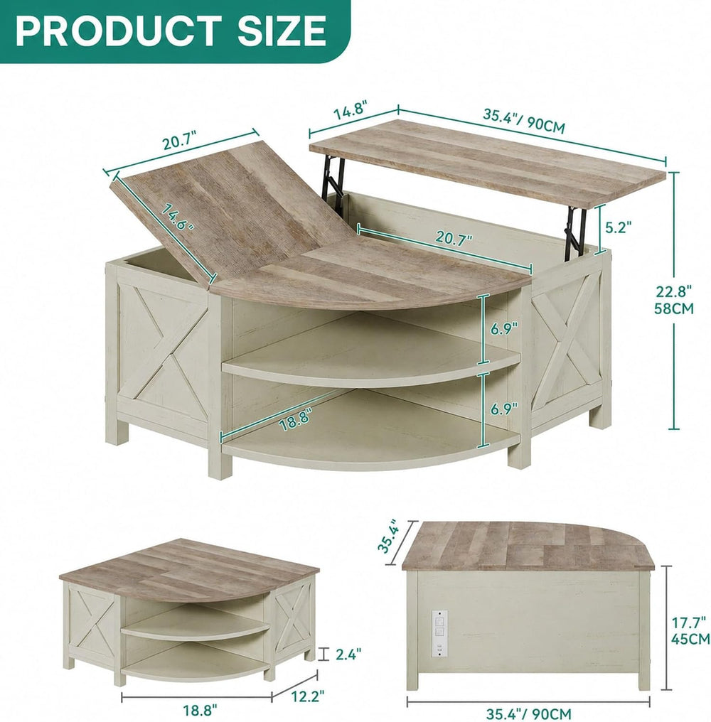 YITAHOME Farmhouse Lift Top Coffee Table with Storage, Grey Wash
