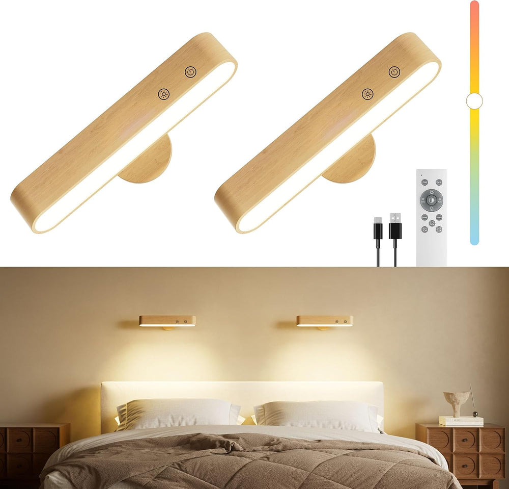 PopoIron Rechargeable LED Wall Sconces Set of Two,Wall Lights for Bedroom wit...