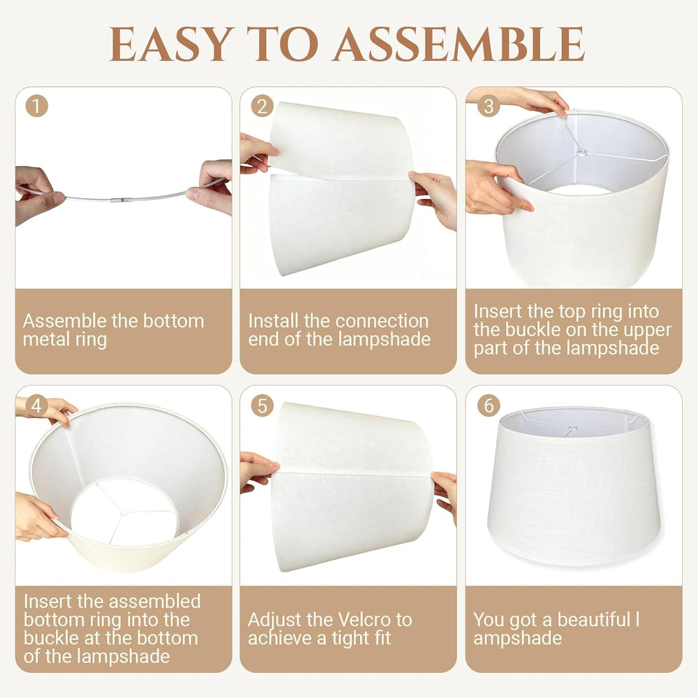 White Large Drum Lamp Shades Set of 2, 13"Top x 16" Bottom x 11&quo...