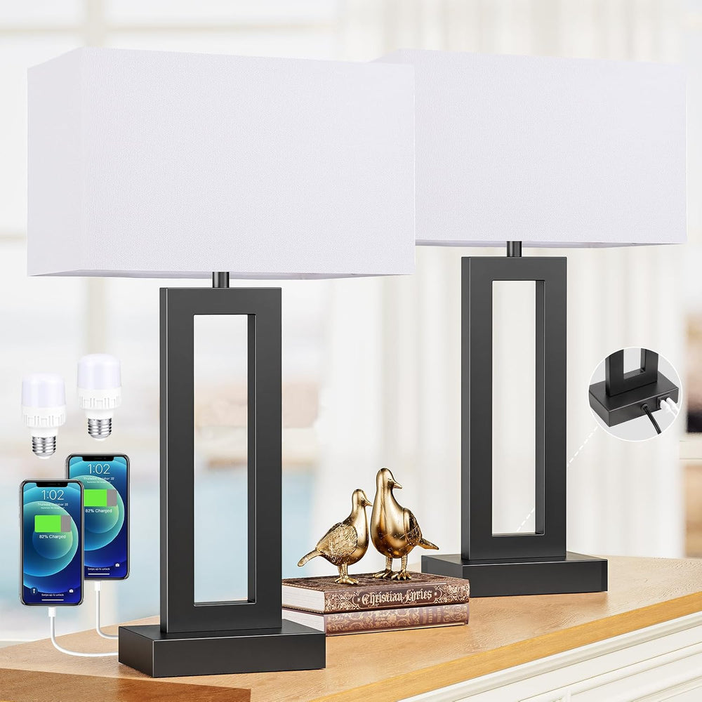 22" Tall Living Room Lamps for Night Stands, Touch Lamp, White&Black