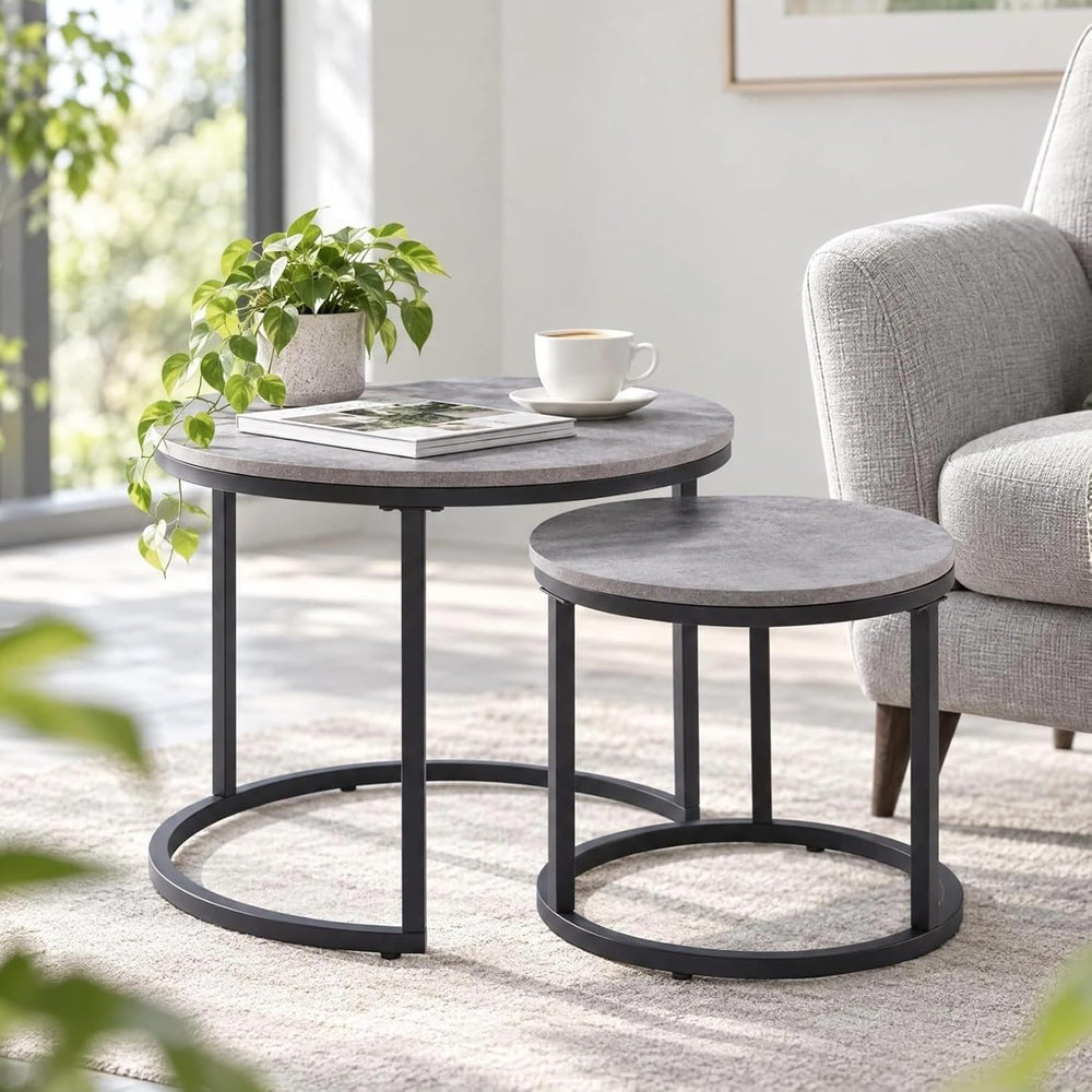 Nesting Coffee Table Set of 2, Faux Concrete Grey, 23.6"