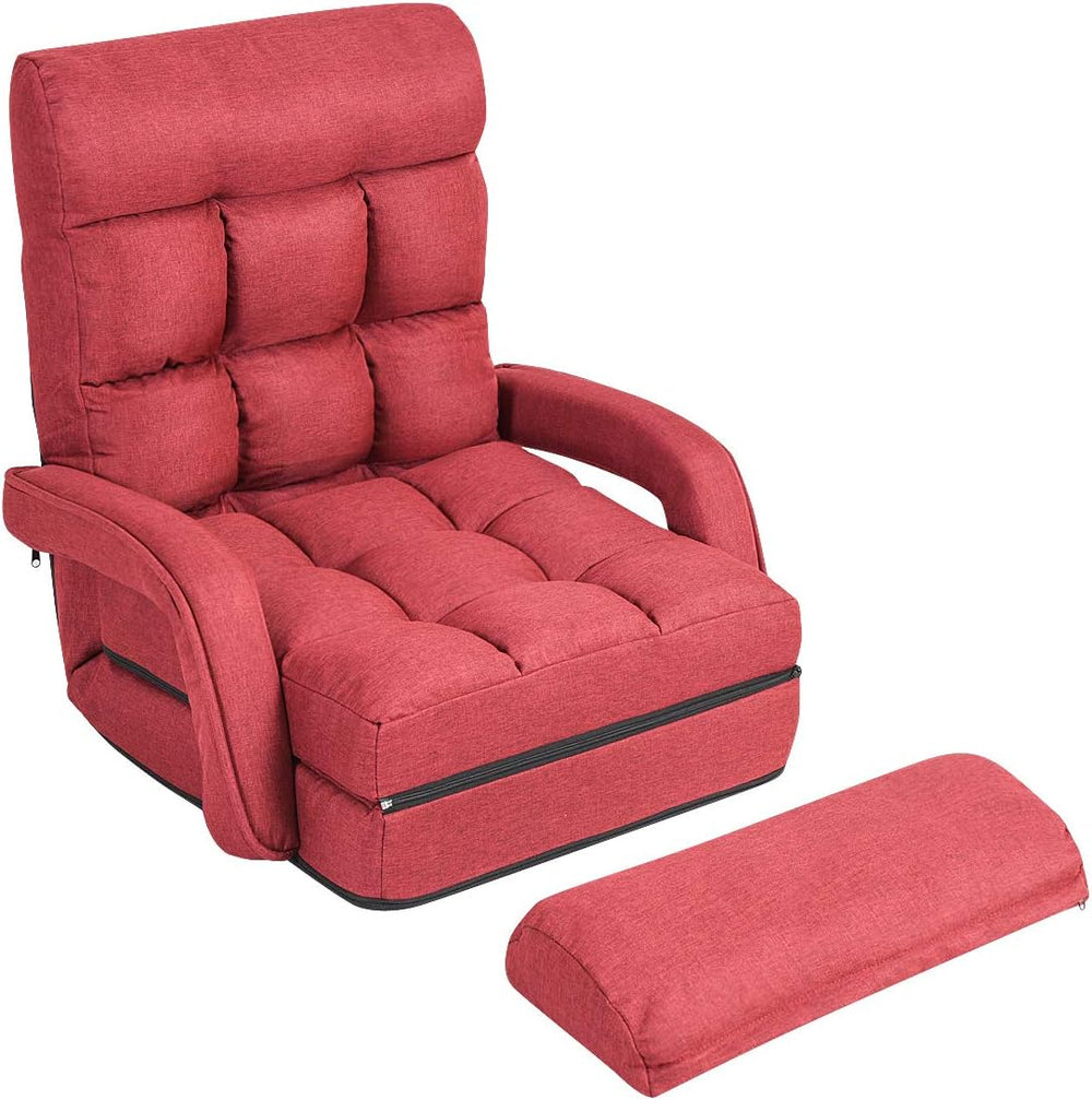 GIANTEX Folding Floor Chair with 6-Position Adjustable Backrest (Red)
