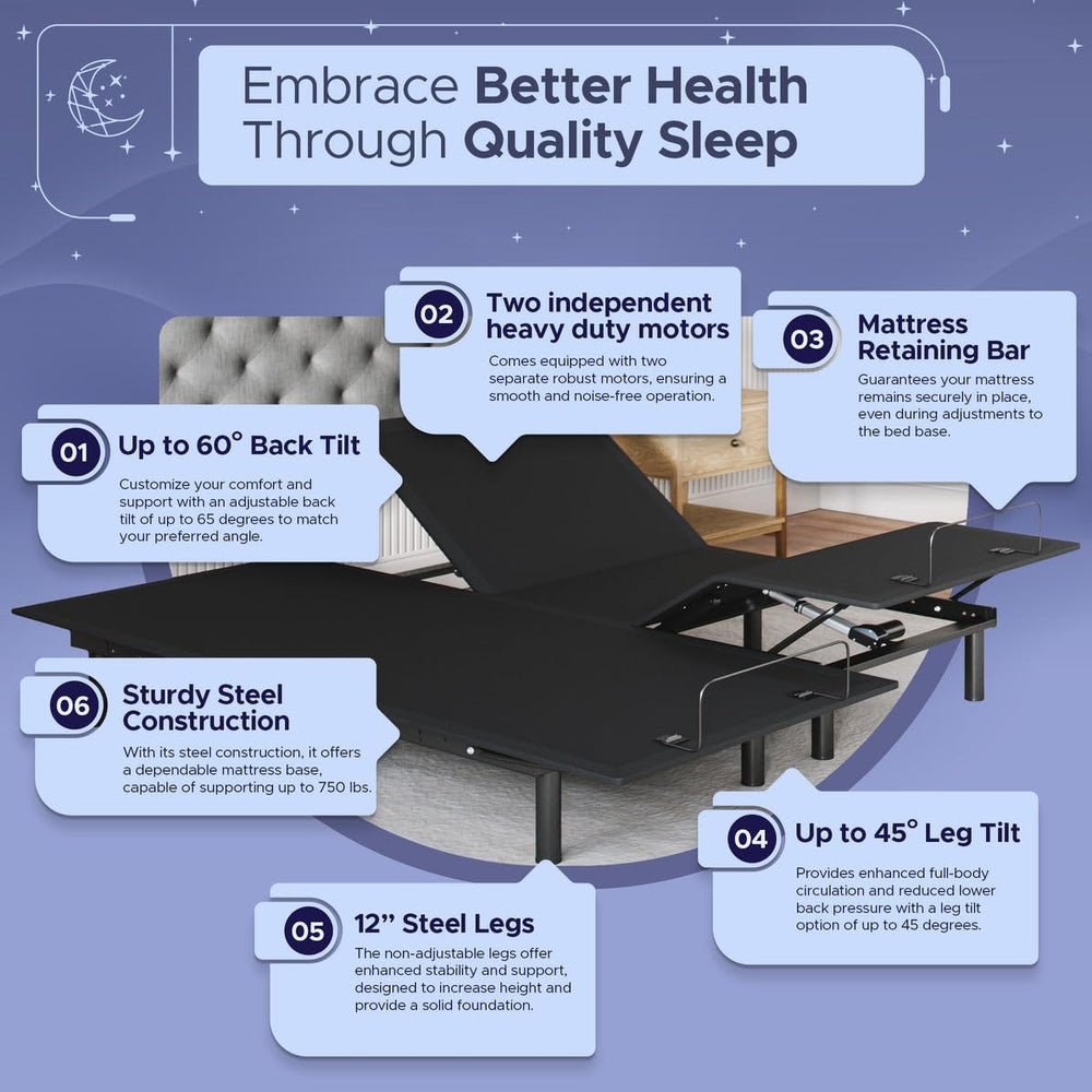 Celestial Sleep Aurora Adjustable Bed Base (Frame Only), Easy Assembly, Head ...