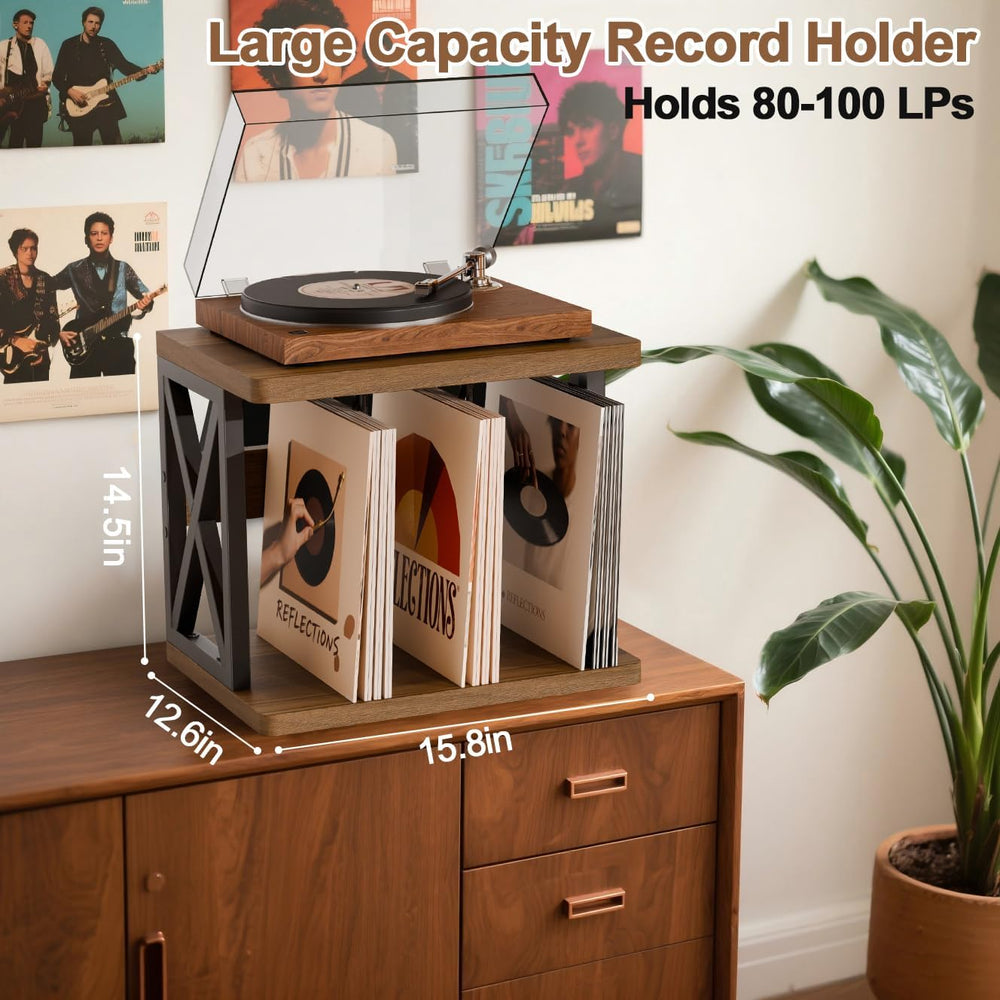 Stackable Record Holder,80-100 Lps Vinyl Records Storage with Shelf