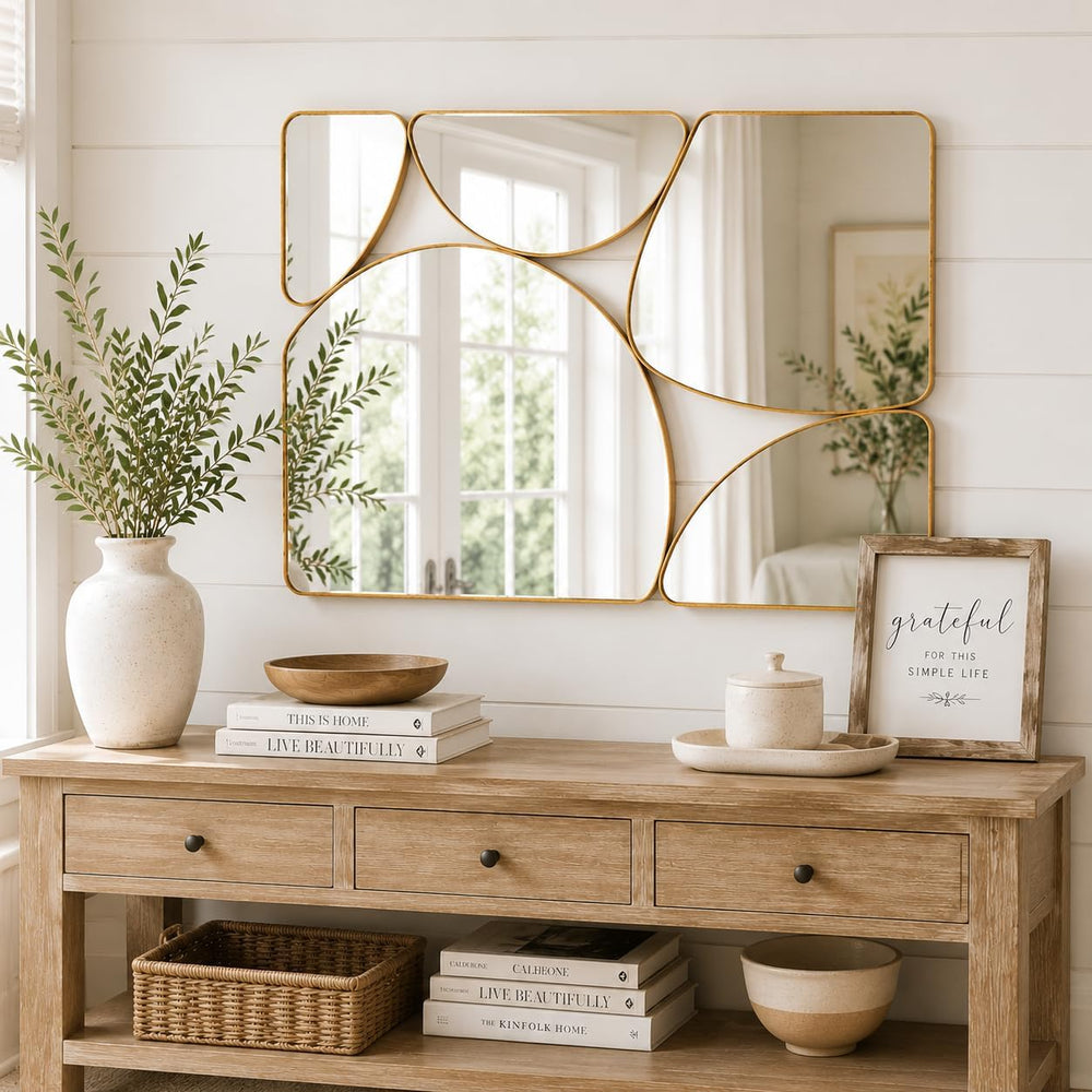 SHYFOY Antique Gold Mirror, 35"x24" Abstract Decorative Wall Mirror